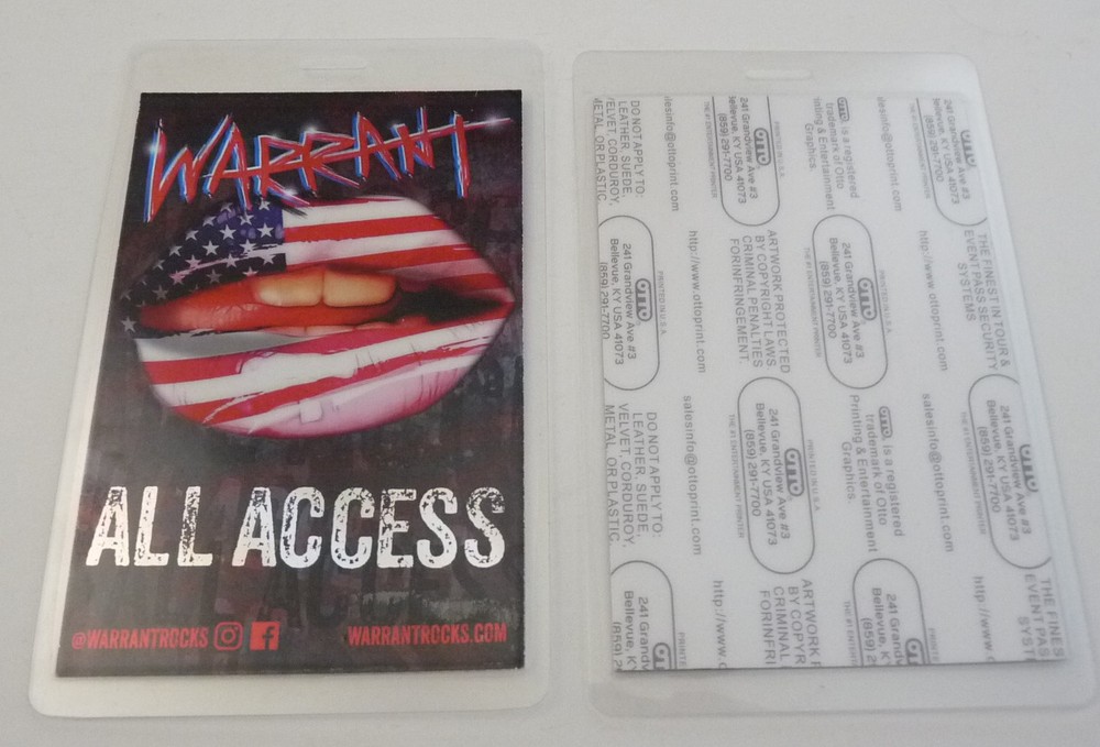 Warrant All Access Over Sized Concert Tour Backstage Pass Laminate D17