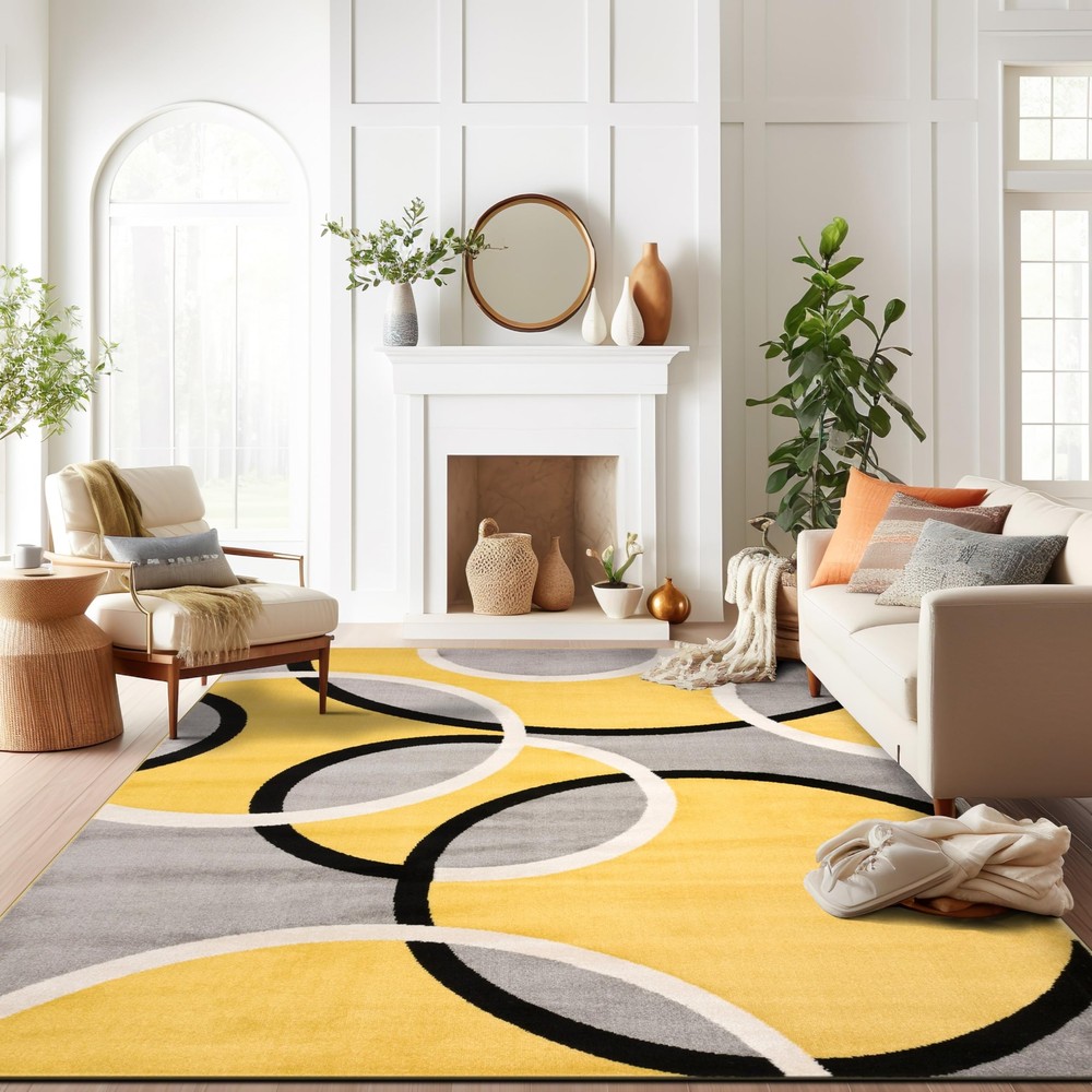 Modern Abstract Circles Rug - Easy Clean for Home Office Living Room Bedroom