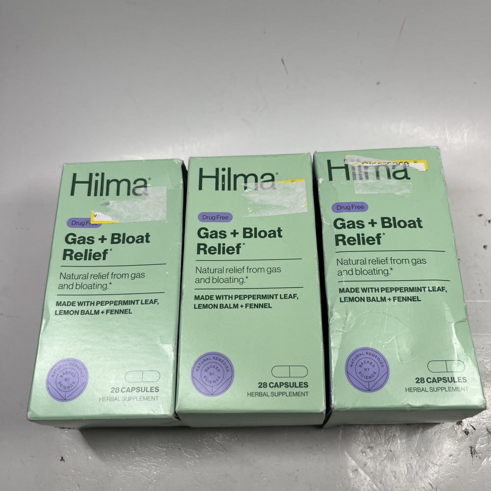 Hilma Gas & Bloating Relief Herbal Supplement 3 Pack 28 Caps Exp 05/26