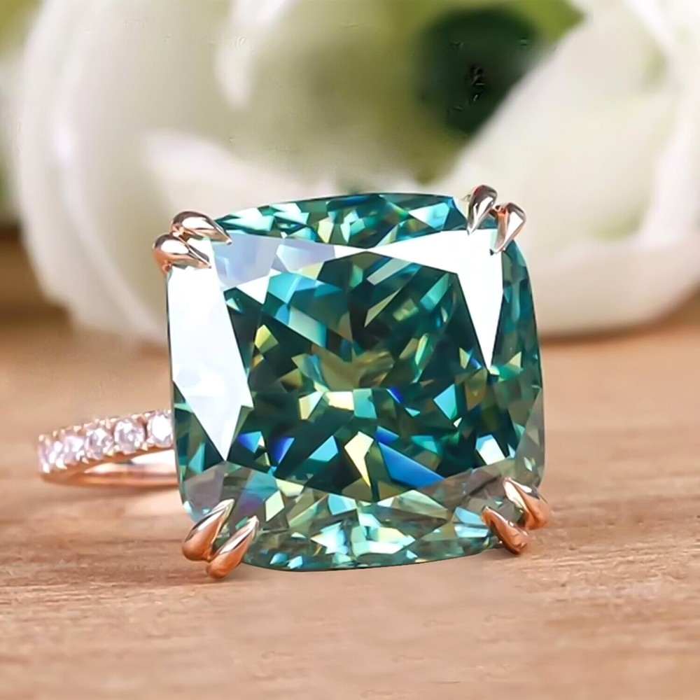 8.50 Ct Cushion Blue Diamond Ring 925 Silver Gift for Women Birthday Sparkle