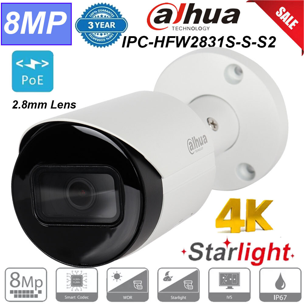 Dahua IPC-HFW2831S-S-S2 8MP POE Security Camera with IP67 IR 30m P2P Surveillance Technology