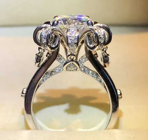 New 3Ct Lab Created Diamond Women's Engagement Ring 14K White Gold Plated Silver