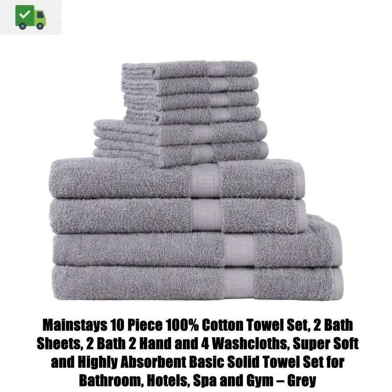 Mainstays 10-Piece Cotton Towel Set with Bath Sheets Hand and Washcloths