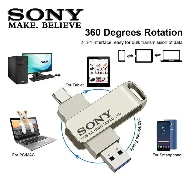 2TB Sony USB Flash Drive High Speed Type C PenDrive 1TB 512GB 256GB Metal Stick