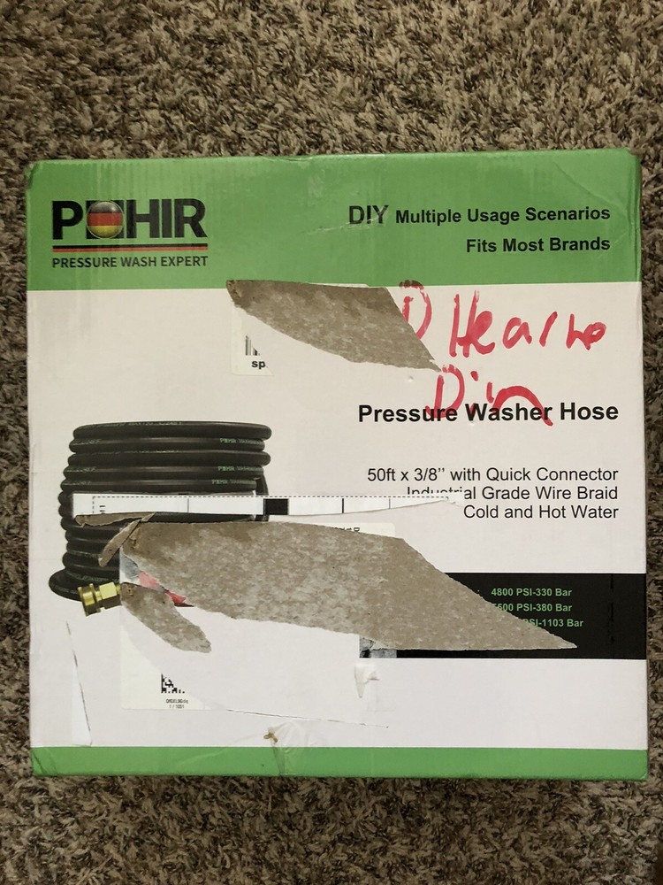 3/8 Inch 25FT 4800PSI Pressure Washer Hose with Adapters for Hot and Cold Water