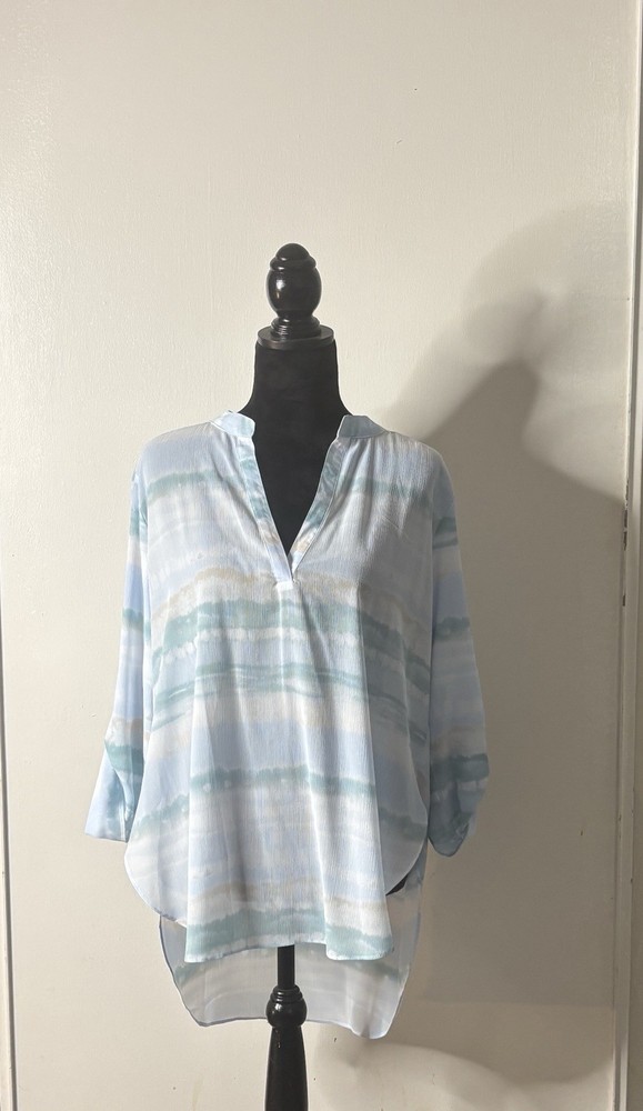 Cloth & Portrait Blouse Women's Large Watercolor Long Sleeve Pullover V-Neck Top