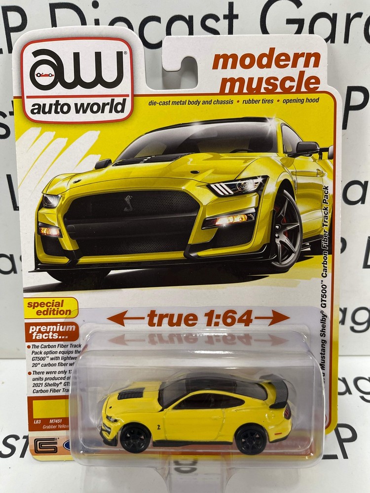 2021 Ford Mustang Shelby GT500 Yellow Track Pack 1:64 Diecast by Auto World