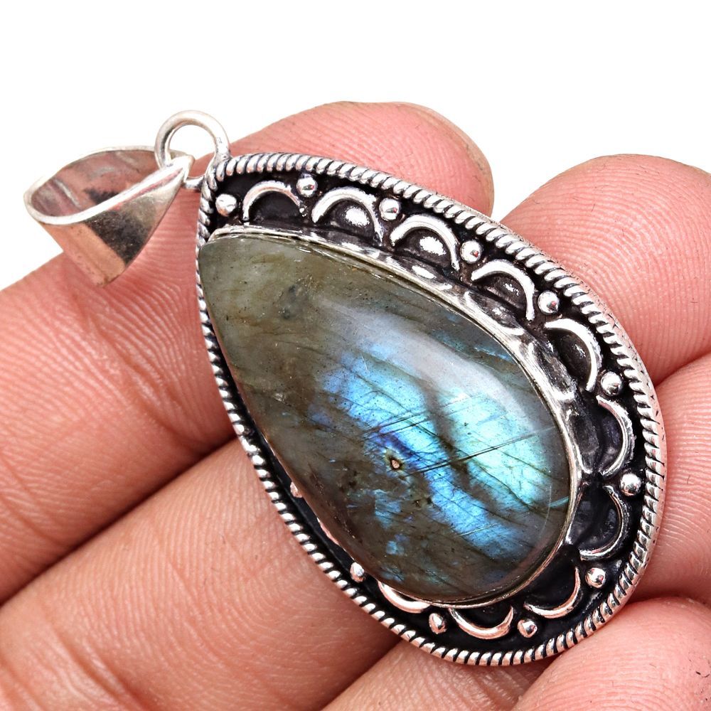 Shiny Labradorite Pendant Silver Jewelry Mother Day Gift 2 Inch