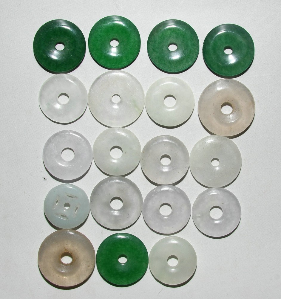 1.5CM Antique Jadeite Emerald Feng Shui Ping Buckle Set from Old China Dynasty