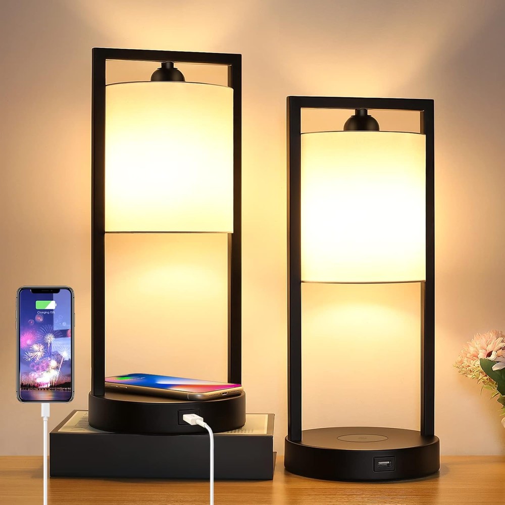 TOBUSA Set of 2 Wireless Charging Touch Control Table Lamps in 2700K Warm White