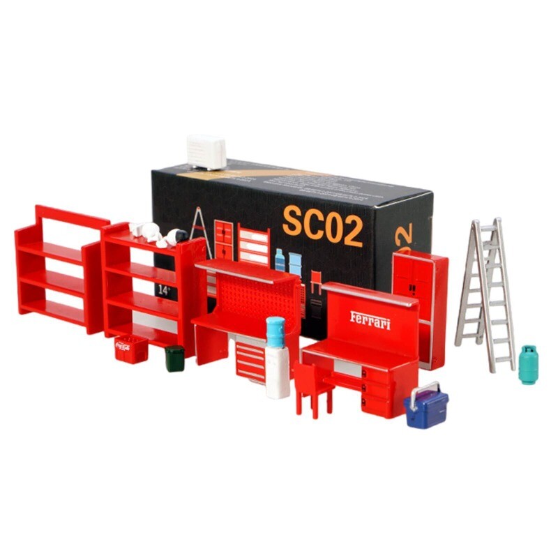 1/64 Diorama Model Car Garage Maintenance Tools Display Scenery Model Set Toy