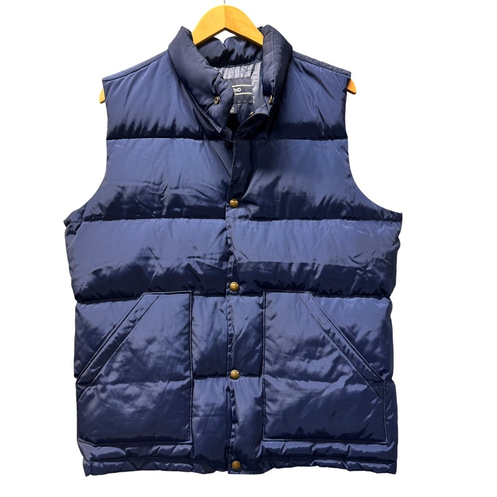 Lands End Jacket Mens Medium Blue Puffer Vest Full Snap Down Filled + Pockets
