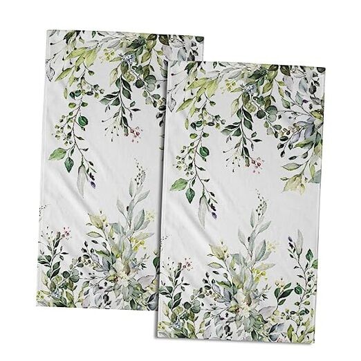 Soft Sage Green Eucalyptus Leaf Hand Towels Set of 2
