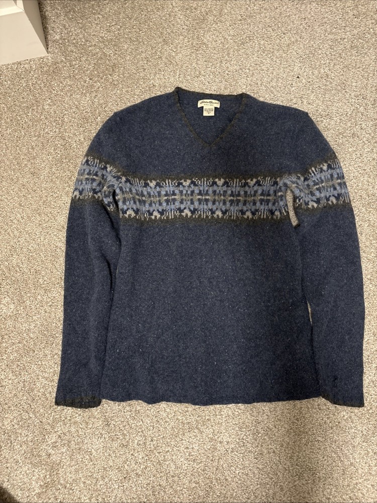 Vintage Eddie Bauer Men's Wool Sweater Made in the USA Blue Size M Flawed