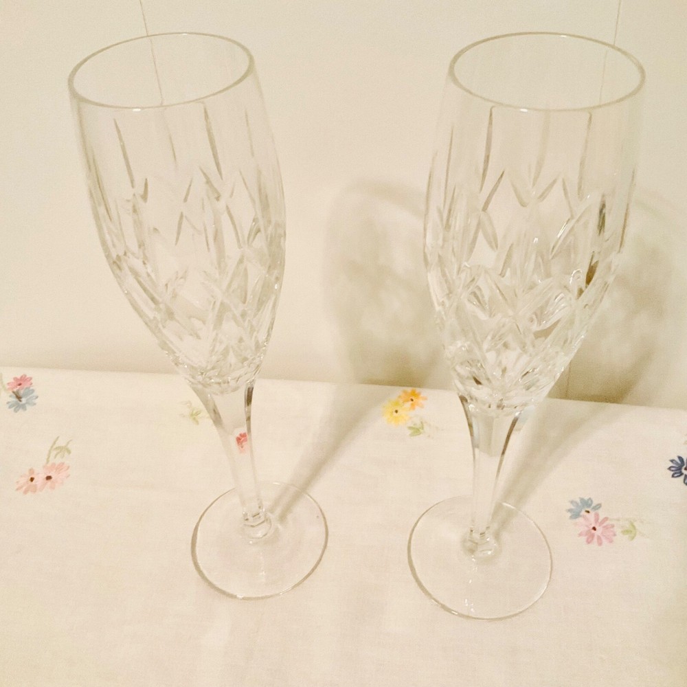 Marquis Waterford Crystal Carnegie Champagne Flutes Set of 2 Elegant Wine Glasses