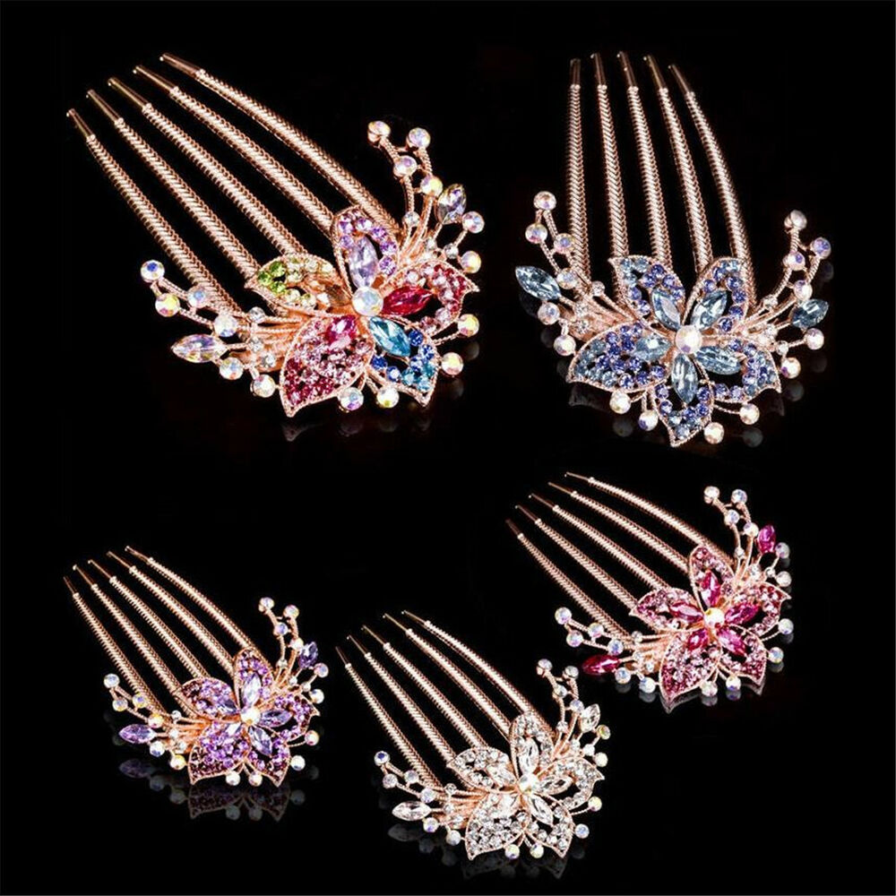 Women Rhinestone Crystal Wedding Flower Hair Comb Clip Hairpin Bridal Jewellery