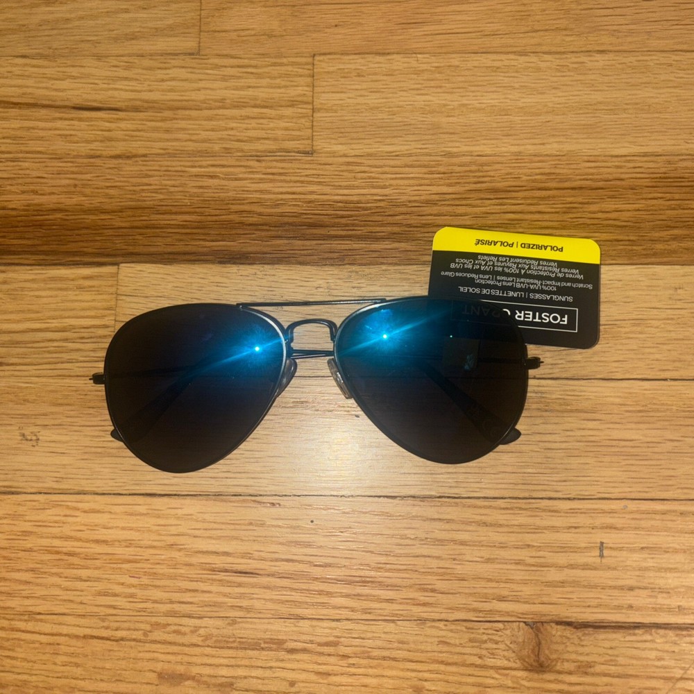 Foster Grant Mens Polarized Black Aviator Sunglasses New
