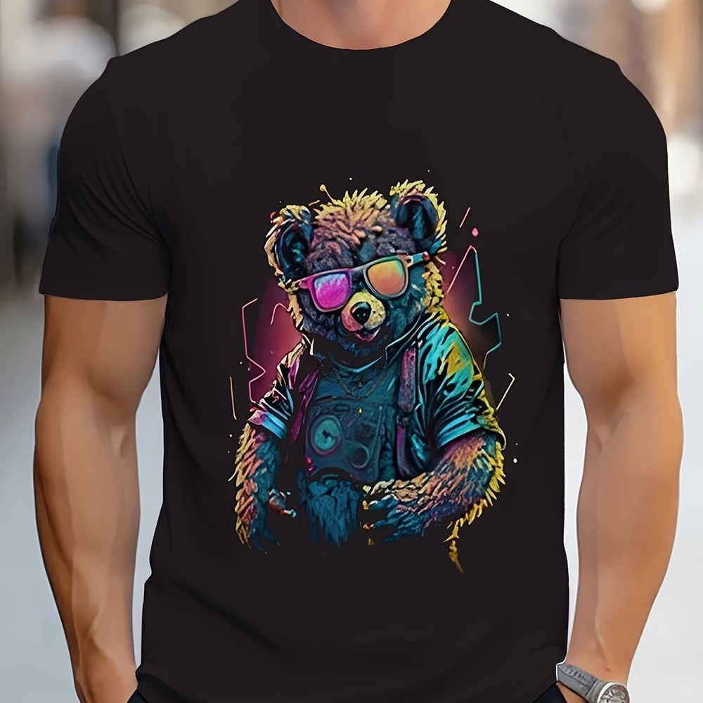 Men's Trendy Casual 3D Printed Round Neck T-shirt - Polyester Fiber, Geometric P