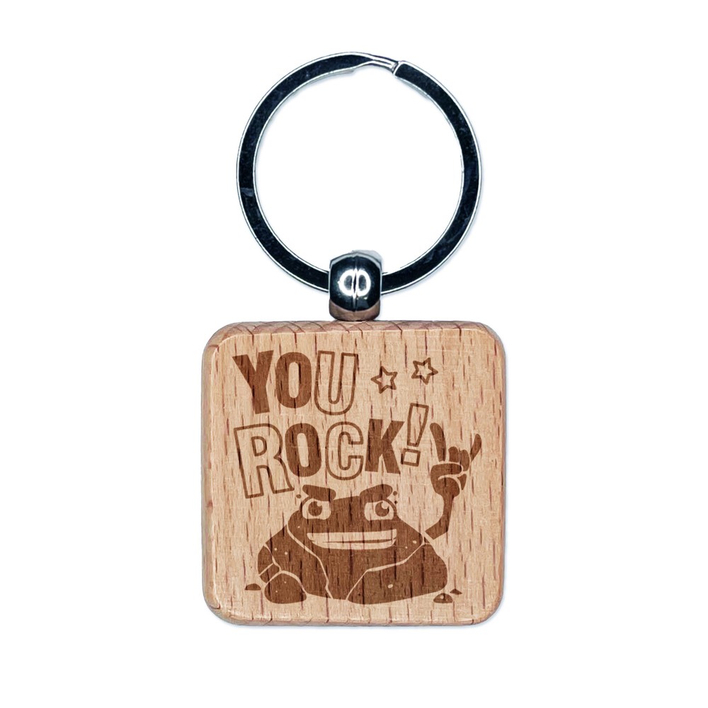 You Rock Engraved Wood Square Keychain Tag Charm