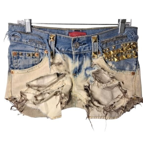 Levis Womens Distressed Bleach Dyed Studded Denim Shorts Size 9