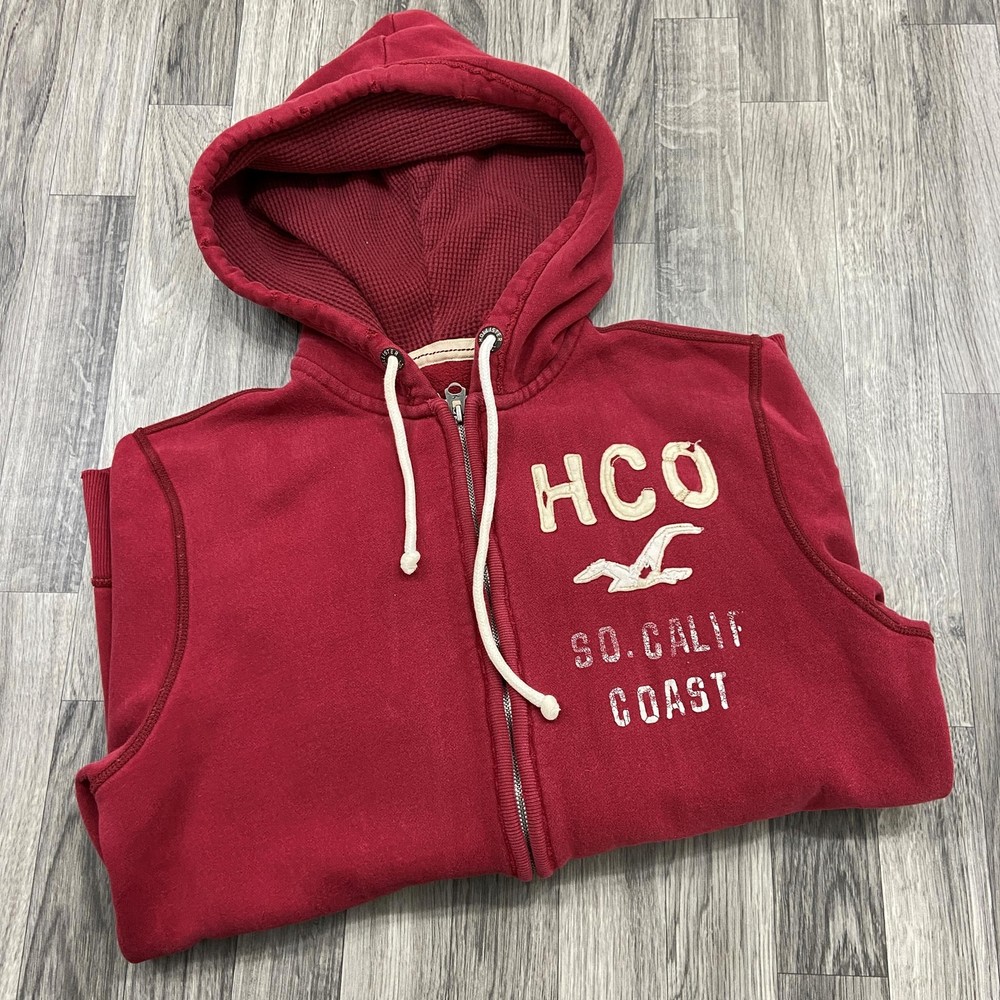 HOLLISTER Men's Red Graphic Print Full Zip Hoodie Size L