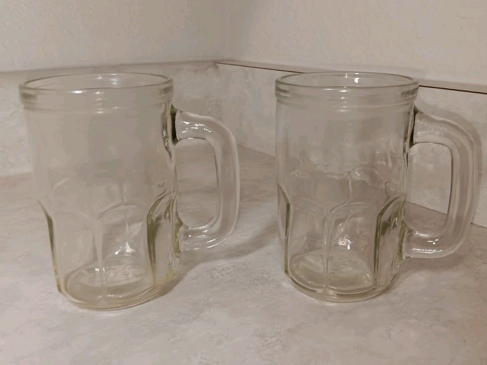 Vintage Small Root Beer Steins Set of 2 Clear Glass Thick Mugs Silver Spring CGR