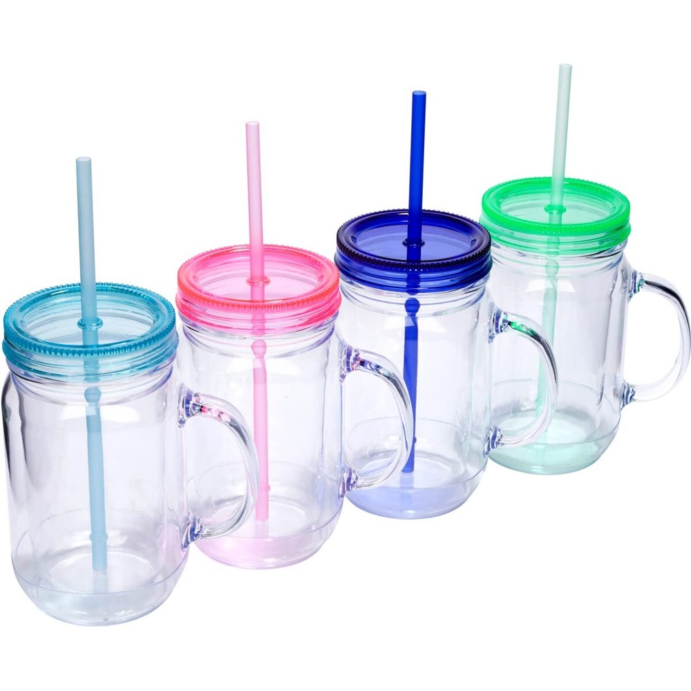 Zephyr Canyon 20 oz Plastic Mason Jars with Handles Lids and Straws