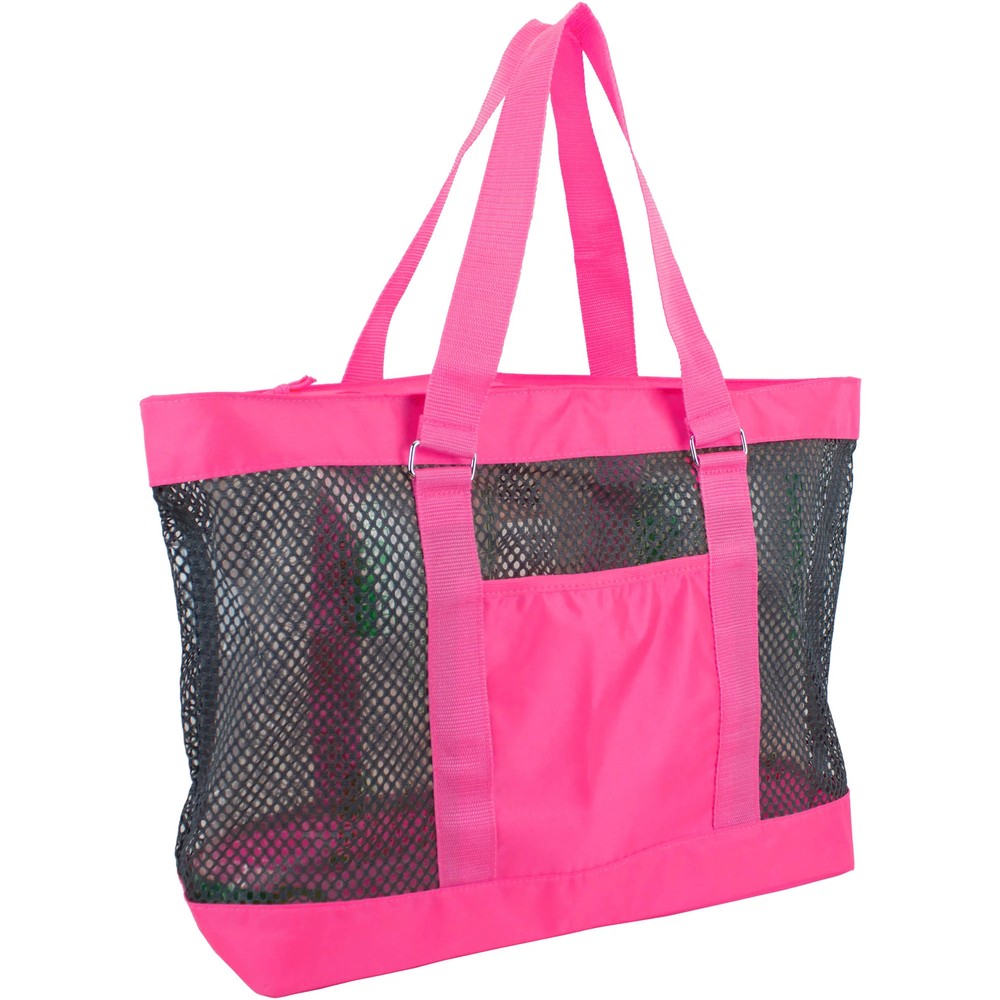 Eastsport Neon Mesh Beach Tote Bag - Pink/Gray