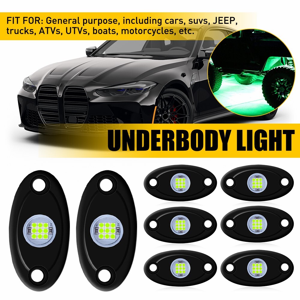 8 PCS Green Undercar LED Underglow Underbody System Light Neon Lamp Waterproof S