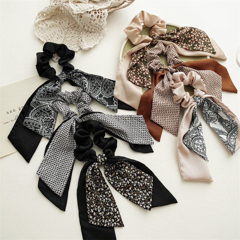 Women's Floral Bow Scrunchies Hair Bands Ponytail Ties Accessories