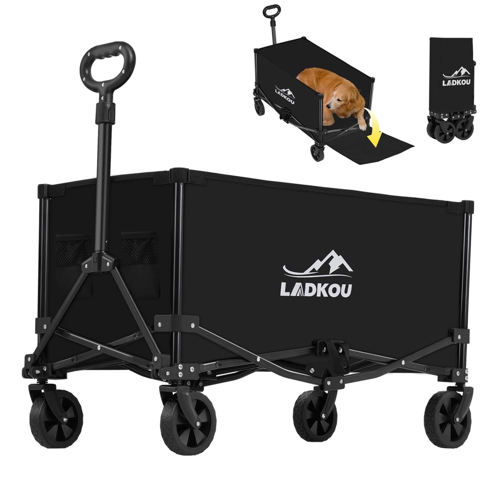 Collapsible Foldable Wagon, Heavy Duty Beach Wagon Cart with 140L Capacity an...