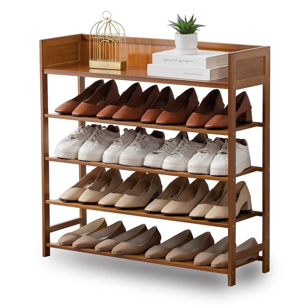 5-Tier Bamboo Shoe Rack Organizer for Entryway, Brown 31.5 Inch