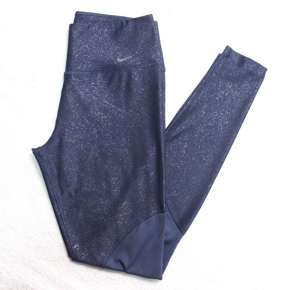 Nike Dri-FIT High Waist Compression Leggings for Women in Navy Blue Speckle - Size Small