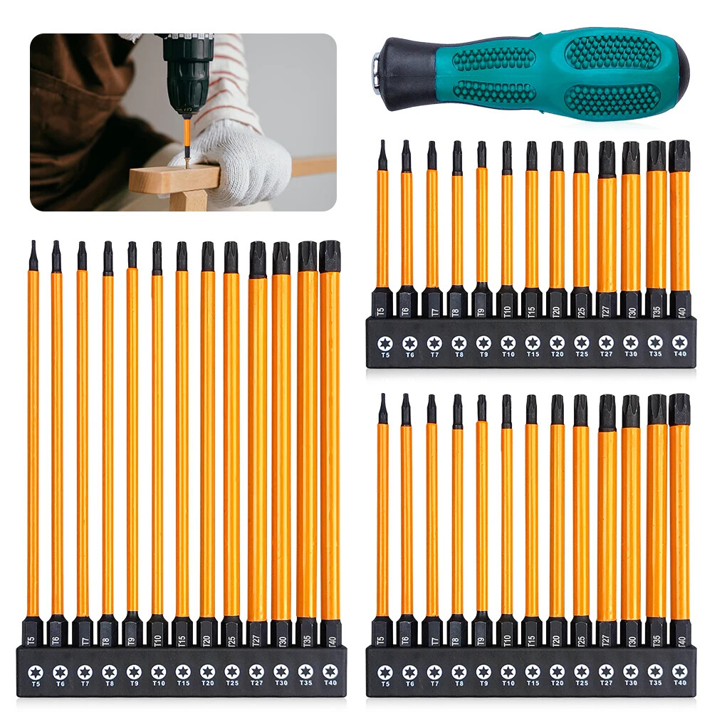 14Pcs Impact Torx Bit Set with Handle - 75/100/150mm Sizes  
