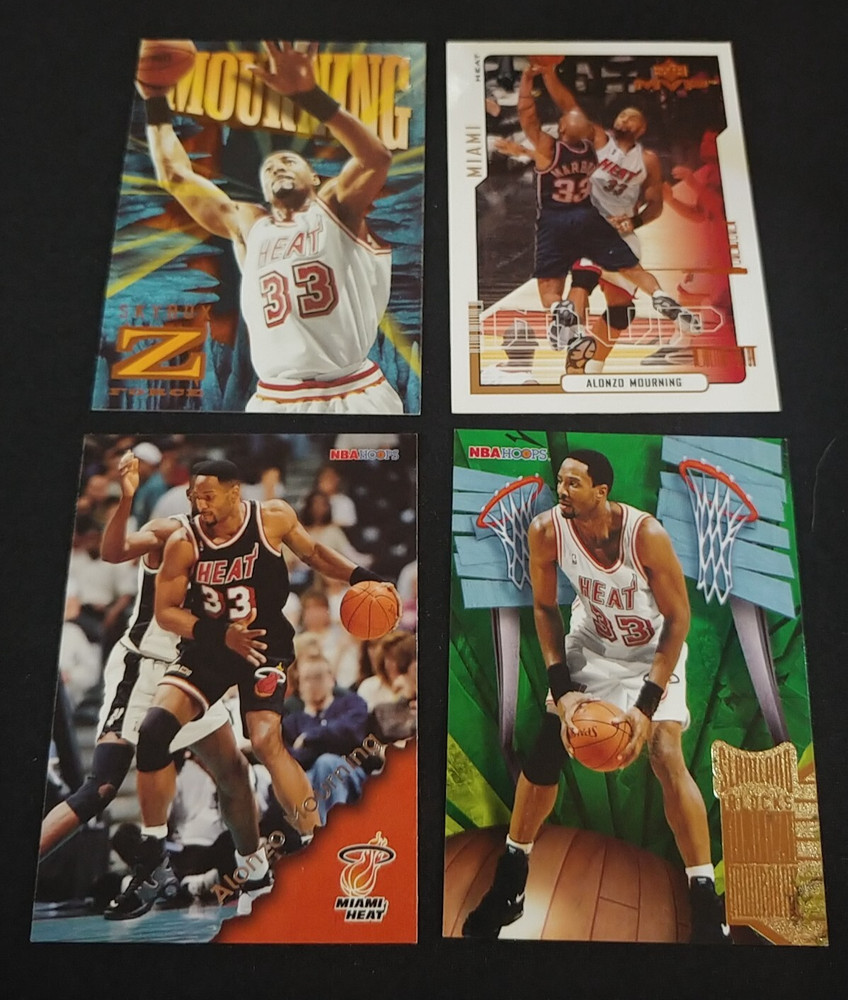 Lot Of 4 Nba Basketball Cards Alonzo Mourning Miami Heat Superstar