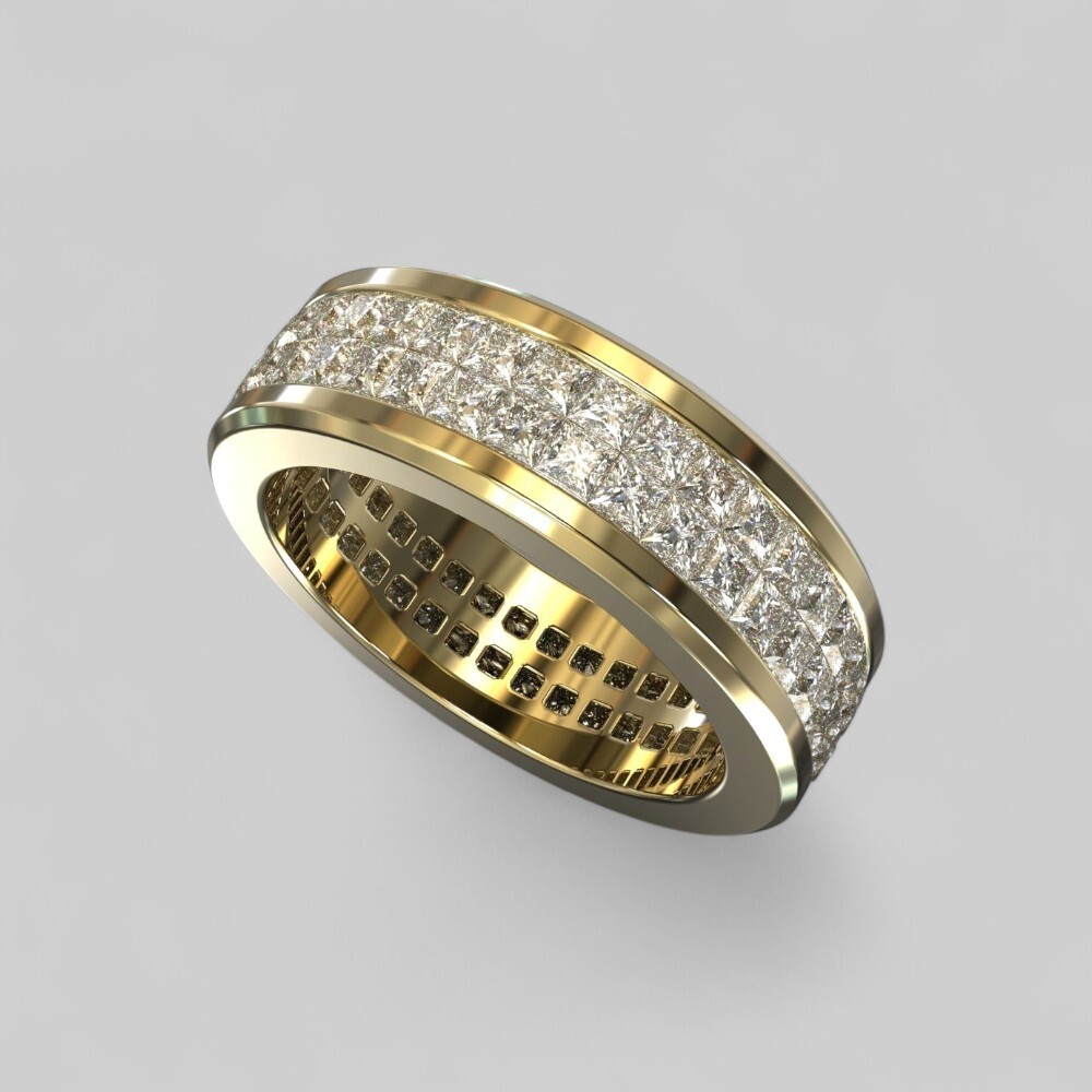 Wedding Diamond Band Princess Cut 14K Yellow Gold Men 4.80 Ct Lab Grown 7.5 MM