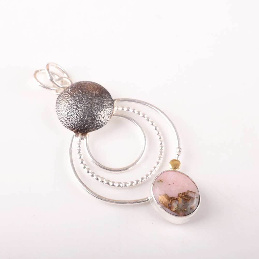 Gift For Women Pendant 925 Silver Natural Pink Copper Turquoise Gemstone
