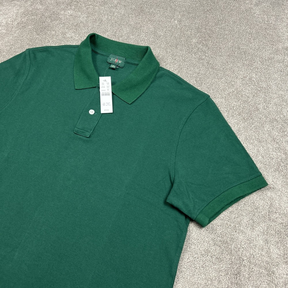 NEW J Crew Polo Shirt Mens Medium Solid Green Pique Short Sleeve Oarsman Casual