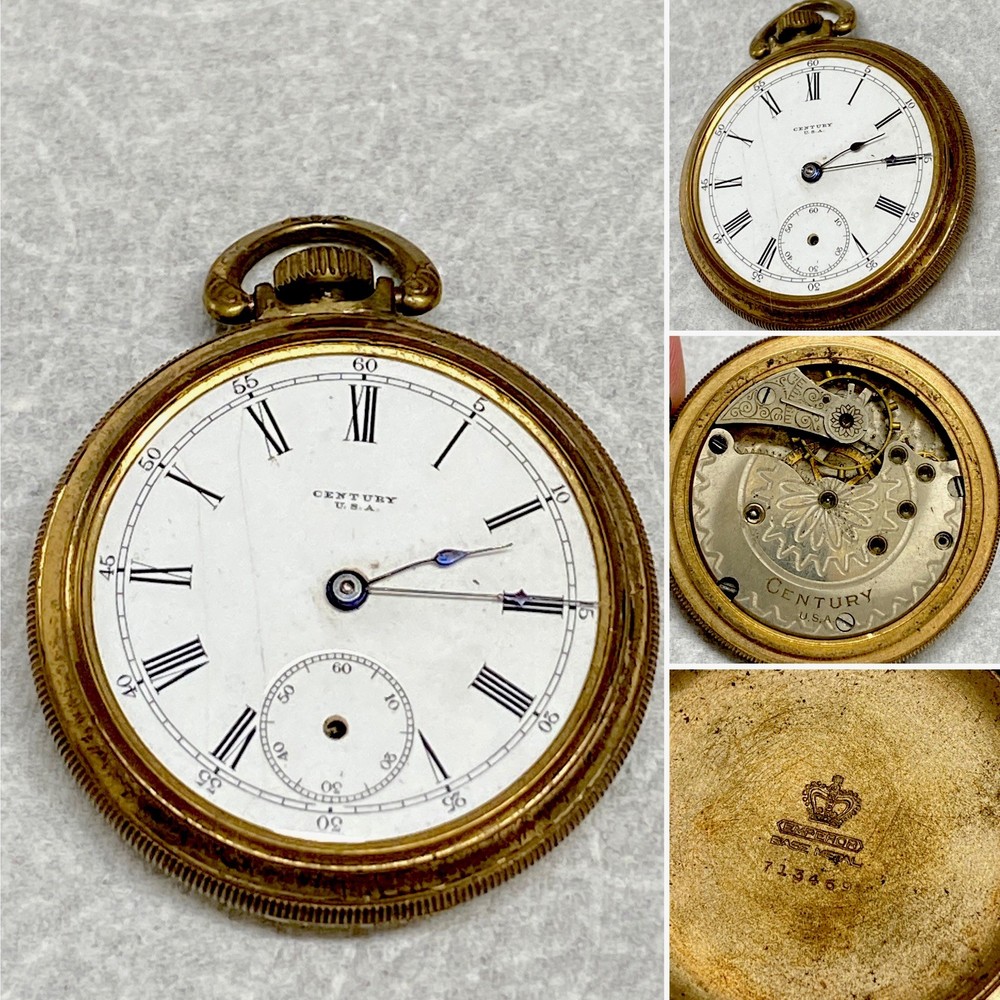 Antique Century USA Pocket Watch Emperor Base Metal Case No Serial Number Early