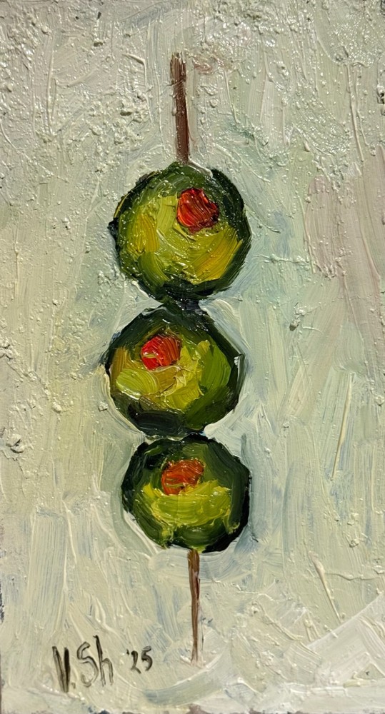 Original Oil Painting Three Olives Impressionism Signed Food Kitchen Artwork