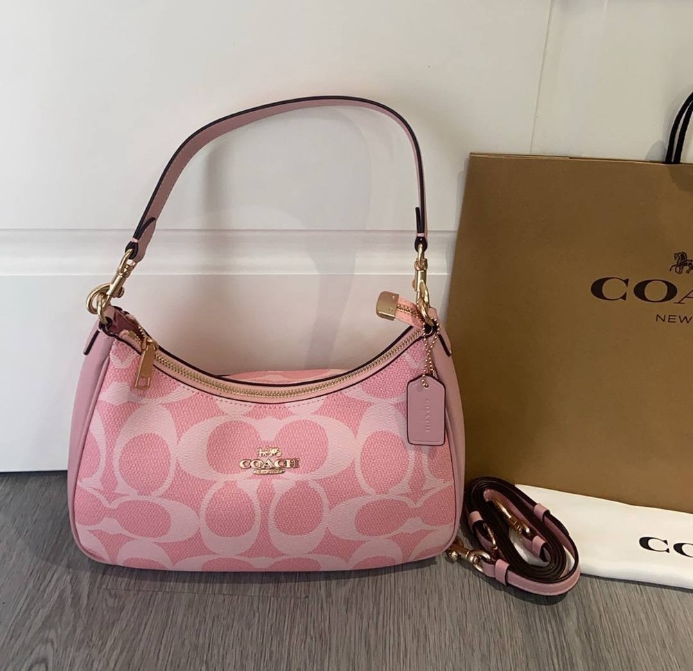 COACH Teri Shoulder Bag In Signature Canvas Powder Pink CAL51 Outlet NEW