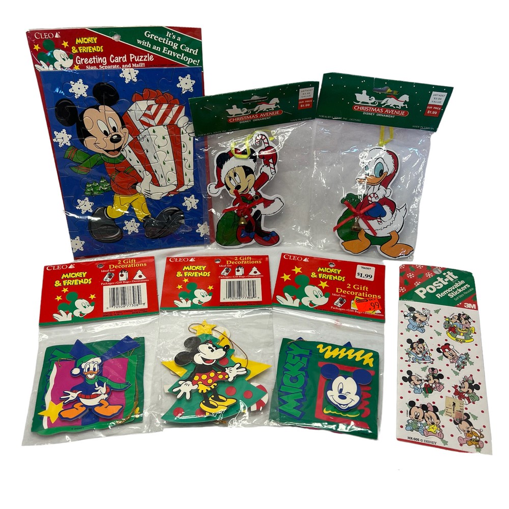 Disney Christmas Vintage Ornament Kurt Adler Gift Tag Puzzle Sticker Set Lot