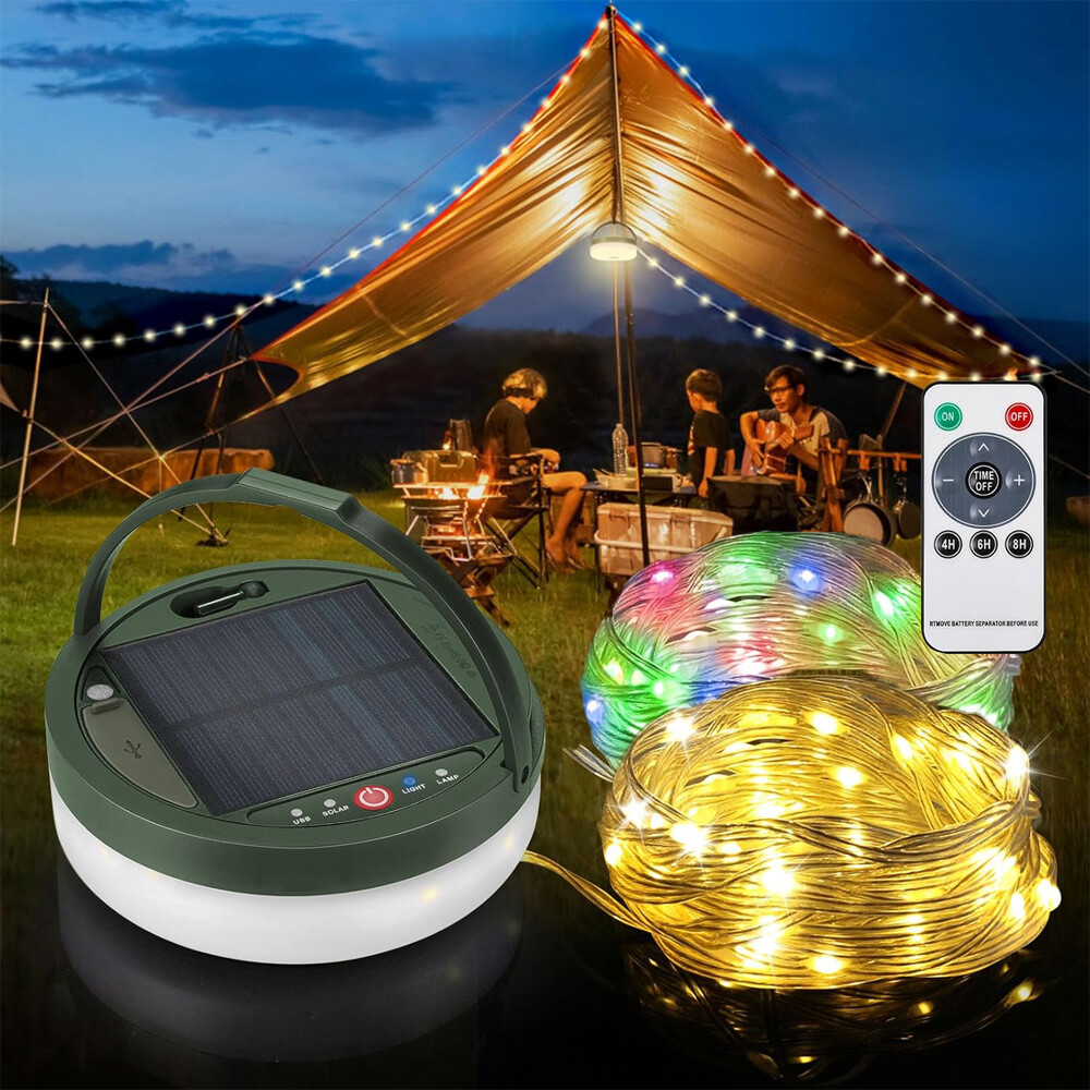 3 in 1 Solar/USB Camping String Lights Rechargeable Outdoor Waterproof Tent Lamp