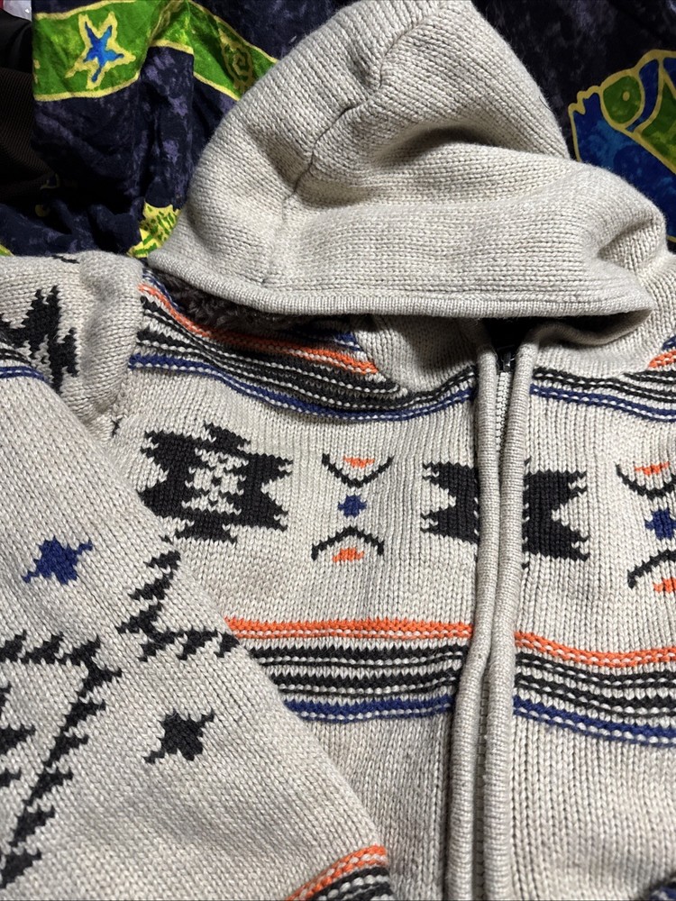 Projek Raw native Aztec Tribal Men's Jacket Size XL Full Zip Hooded Indian