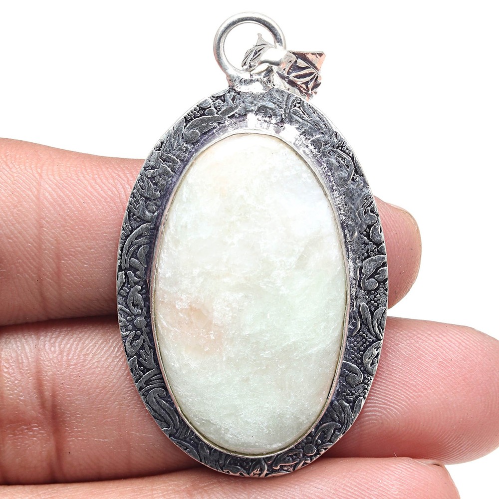 Amazonite Gemstone Pendant Silver Ethnic Jewelry for Valentine's Day 2.25 Inch