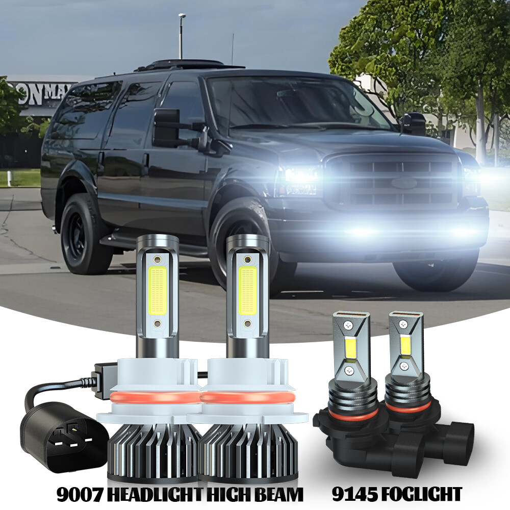 For Ford Excursion 2000-2004 4x LED Headlight Hi/Lo Fog Lights Bulbs Combo 6000K