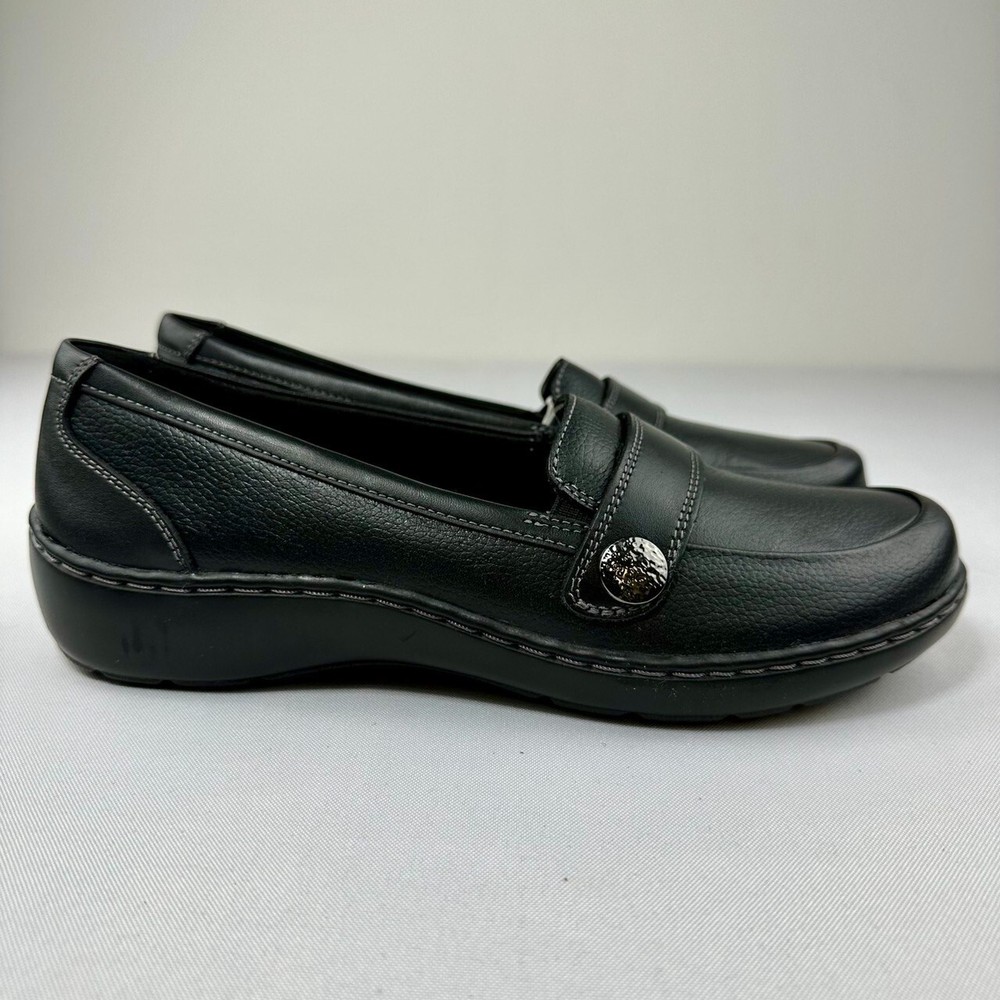 Clarks Cora Daisy Loafers Women's Size 9 Black Tumbled Leather Slip On Ortholite