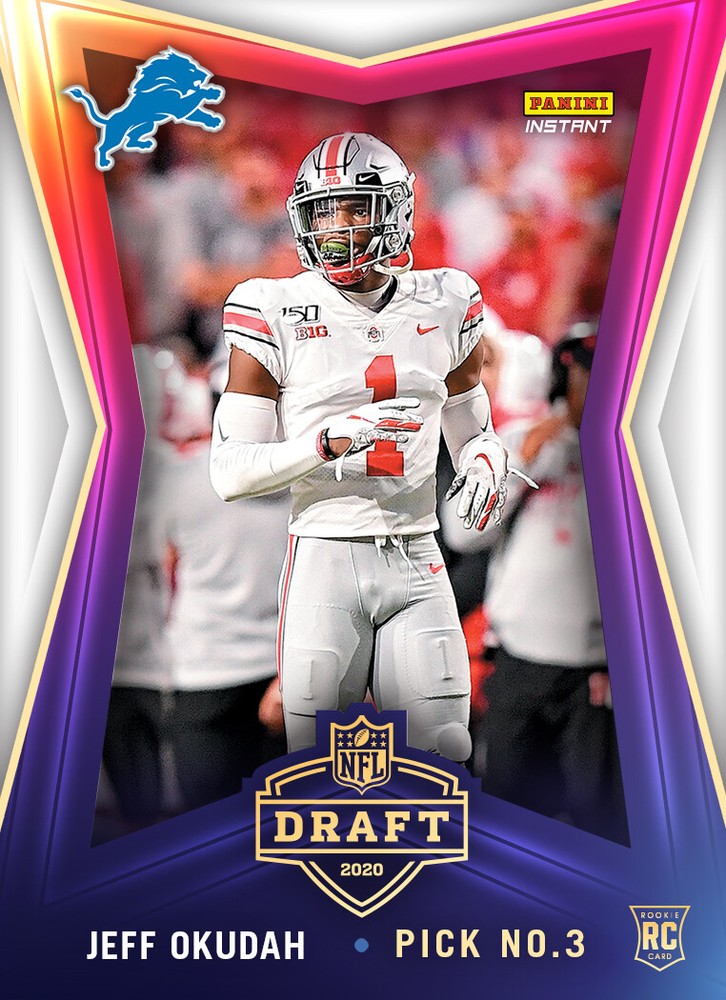 PRESALE Panini Instant Draft Night Jeff Okudah Card 31 Detroit Lions Rookie  -image