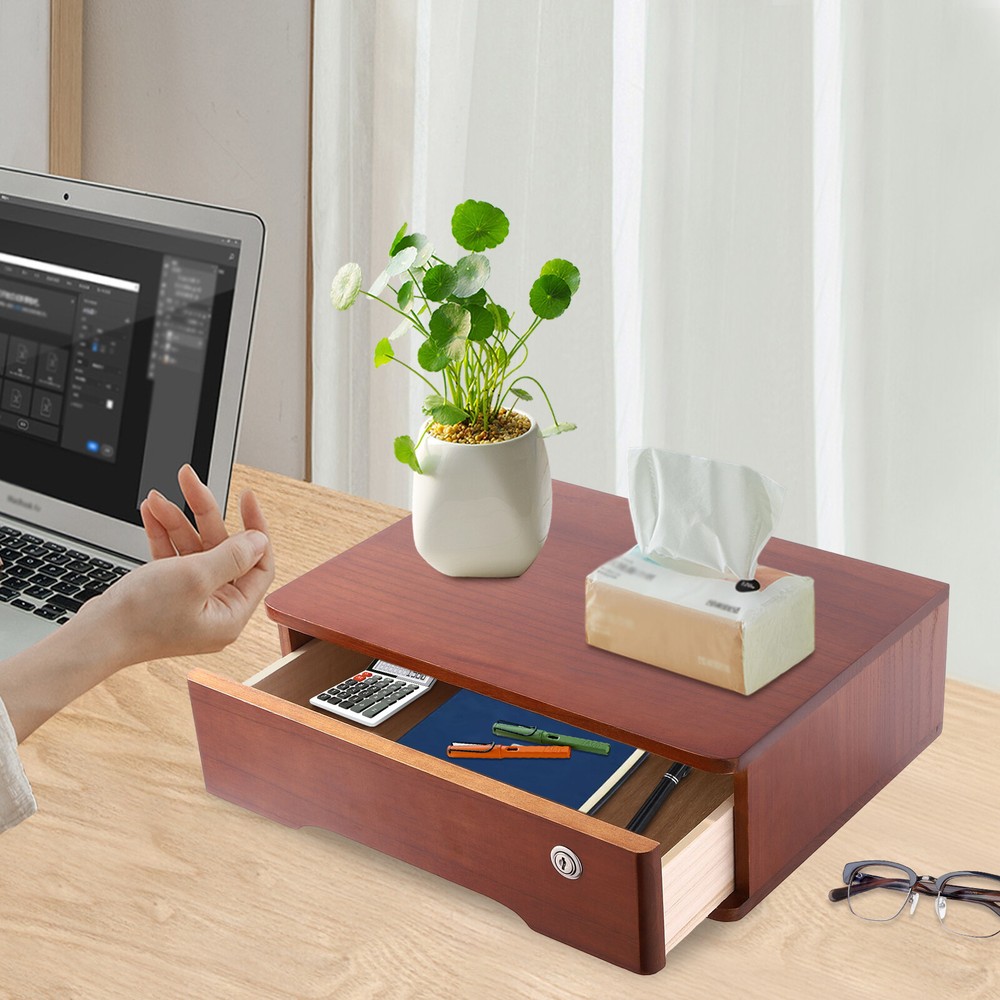 Vintage Wooden Desktop Storage Cabinet Drawer Box Makeup Organiser Office Holder