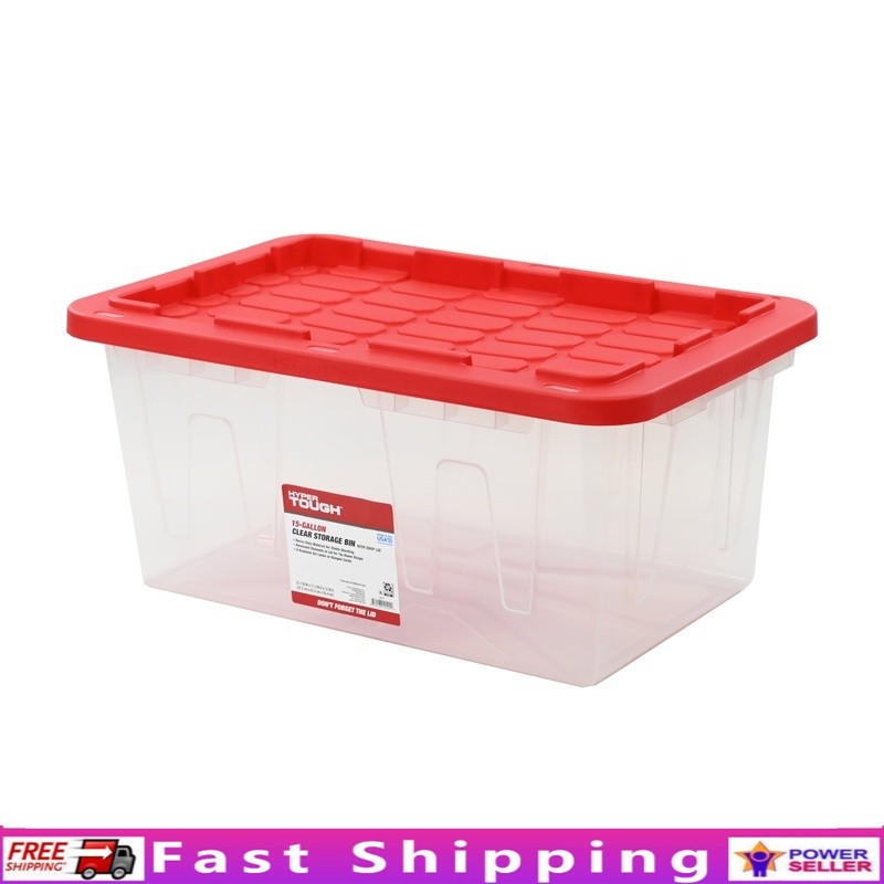 15 Gallon Clear Plastic Storage Bin with Snap Lid Stackable Organizer Container